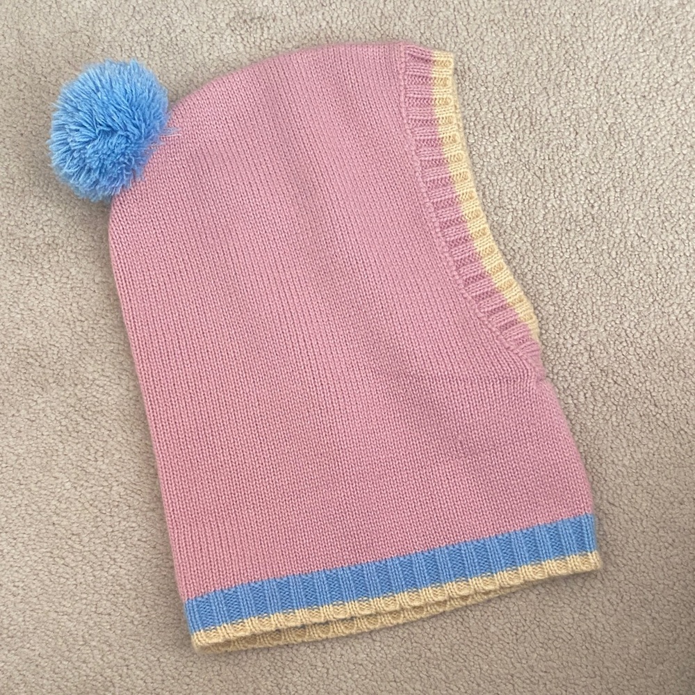 Mini boden S-M Pink and Blue Kids Pom-Pom Beanie